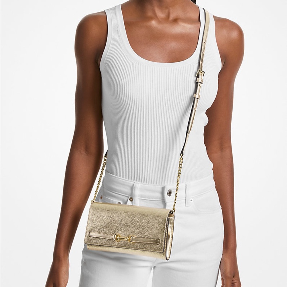 Michael Kors Carson Large Metallic Pebbled Leather Convertible Crossbody Bag